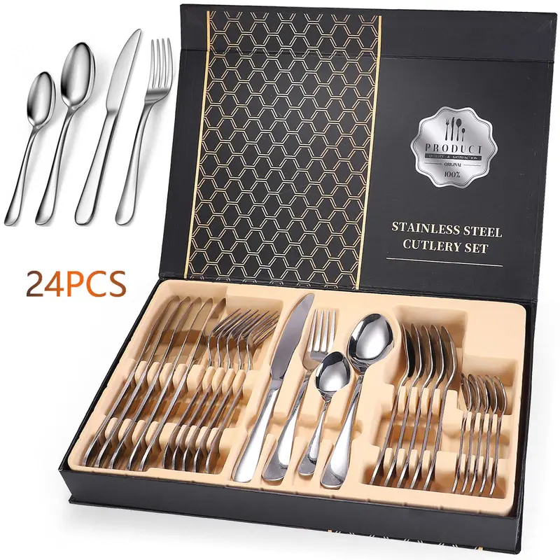 24-Piece Stainless Steel Flatware Set For 6 – Modern Silverware Collection 1