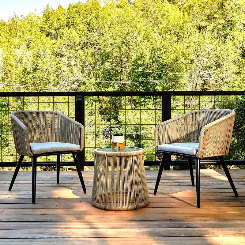 3-Piece All-Weather Patio Set – Handwoven Rattan Chairs & Tempered Glass Coffee Table 1