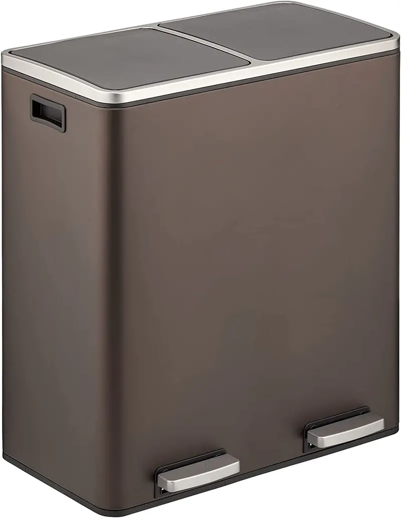 Dual-Compartment Step Trash Can — Sleek 16-Gallon Steel Pedal Bin With Separate Liner Compartments 2