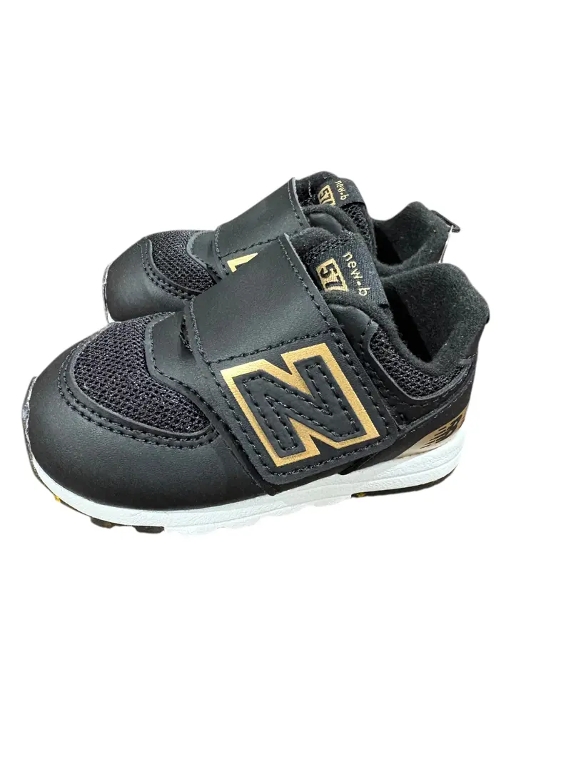 New Balance Kids’ 574 Hook-And-Loop Sneakers – Black/Beige 1