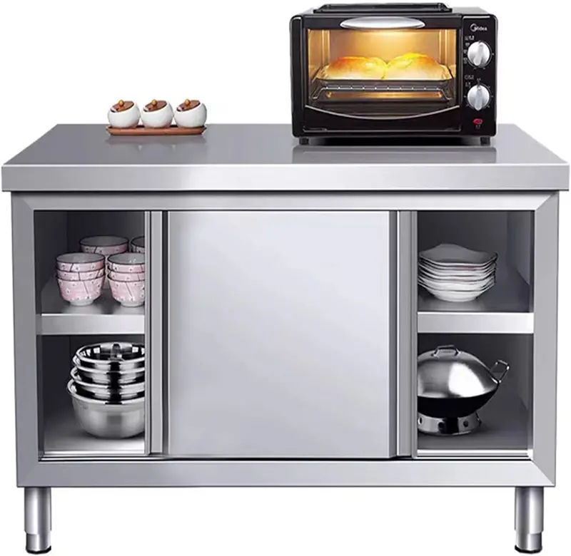 Sliding-Door Stainless Steel Worktable – Compact 39.3″ × 19.6″ Commercial Prep Surface 1