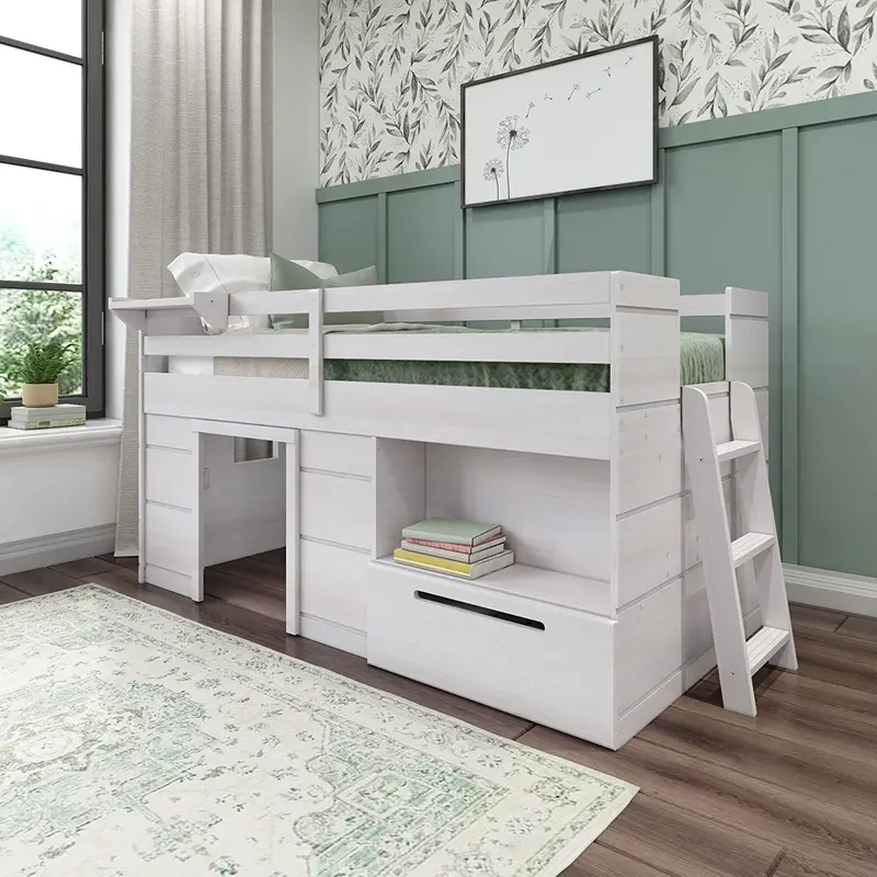 Twin Loft Bed With Integrated Drawer – Minimalist Low-Height Kids’ Bed 3